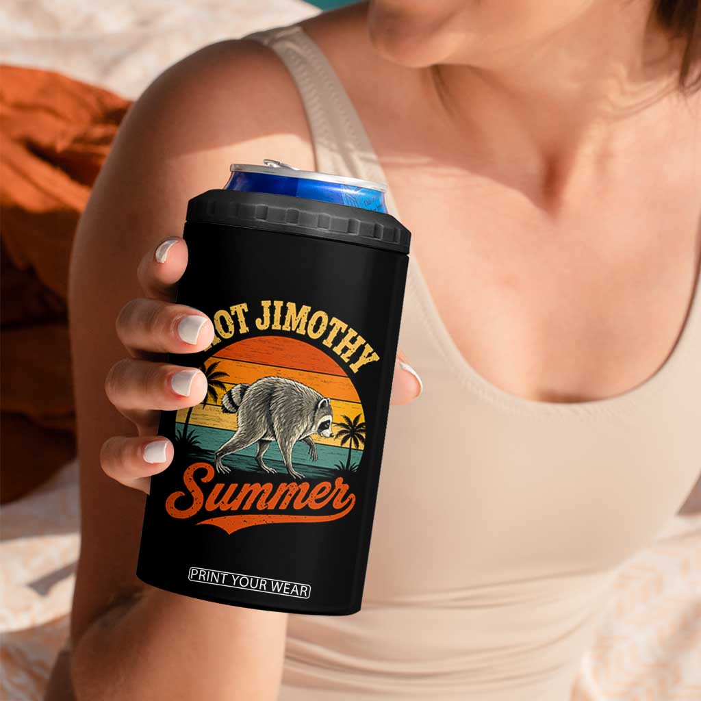Hot Jimothy Summer Retro Sunset Beach Graphic 4 in 1 Can Cooler Tumbler Funny Viral Seattle Raccoon Meme