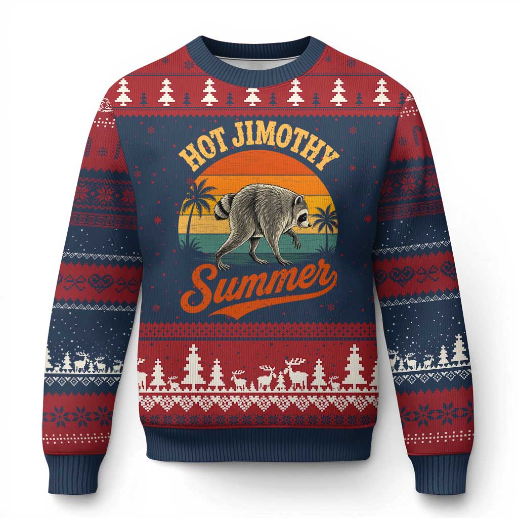 Hot Jimothy Summer Retro Sunset Beach Graphic Ugly Christmas Sweater Funny Viral Seattle Raccoon Meme