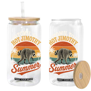 Hot Jimothy Summer Retro Sunset Beach Graphic Glass Can Funny Viral Seattle Raccoon Meme