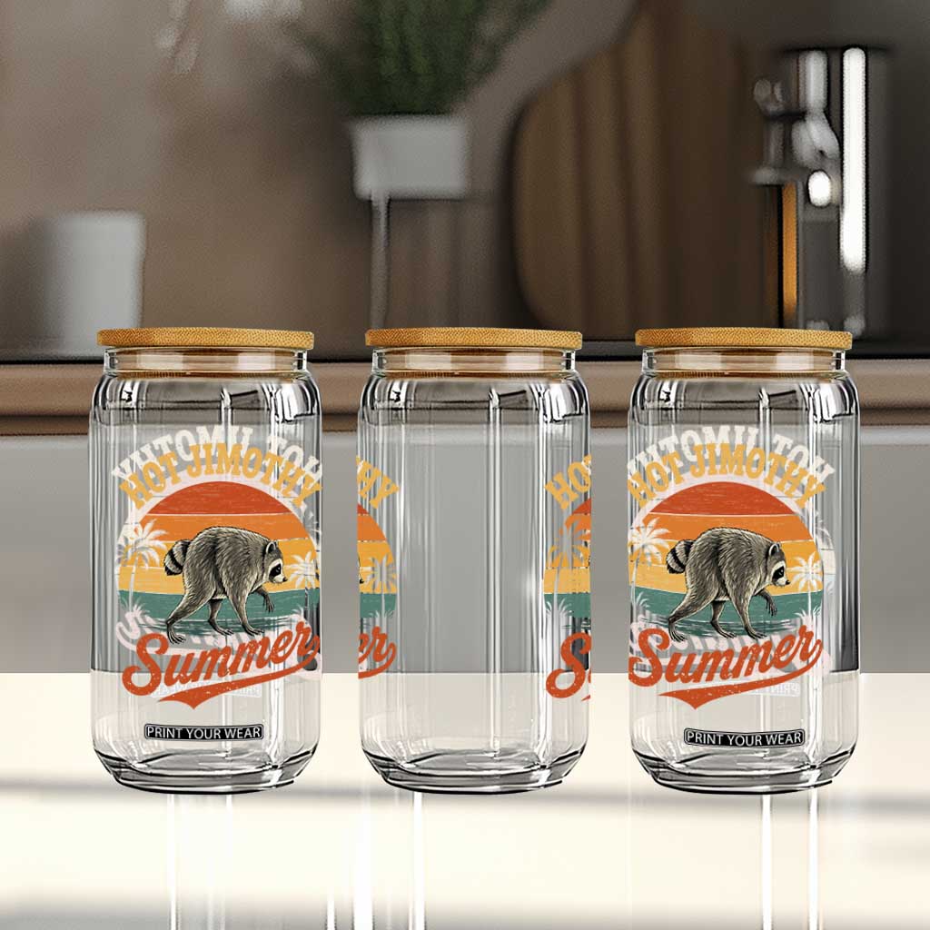 Hot Jimothy Summer Retro Sunset Beach Graphic Glass Can Funny Viral Seattle Raccoon Meme