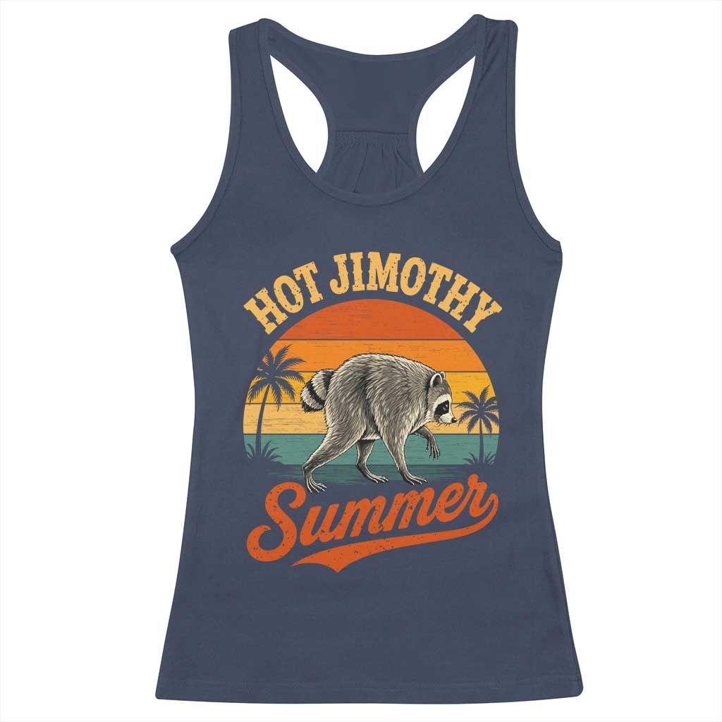 Hot Jimothy Summer Retro Sunset Beach Graphic Racerback Tank Top Funny Viral Seattle Raccoon Meme