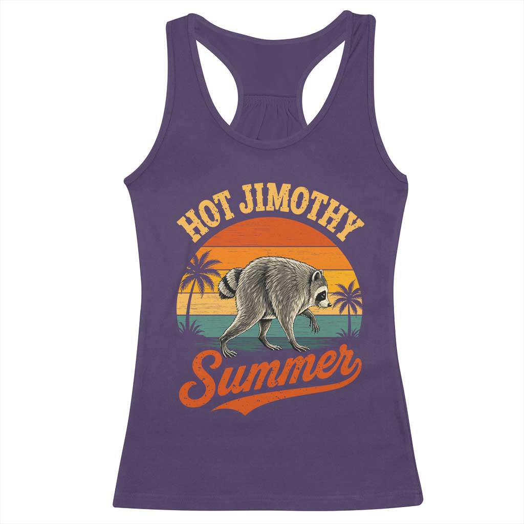 Hot Jimothy Summer Retro Sunset Beach Graphic Racerback Tank Top Funny Viral Seattle Raccoon Meme