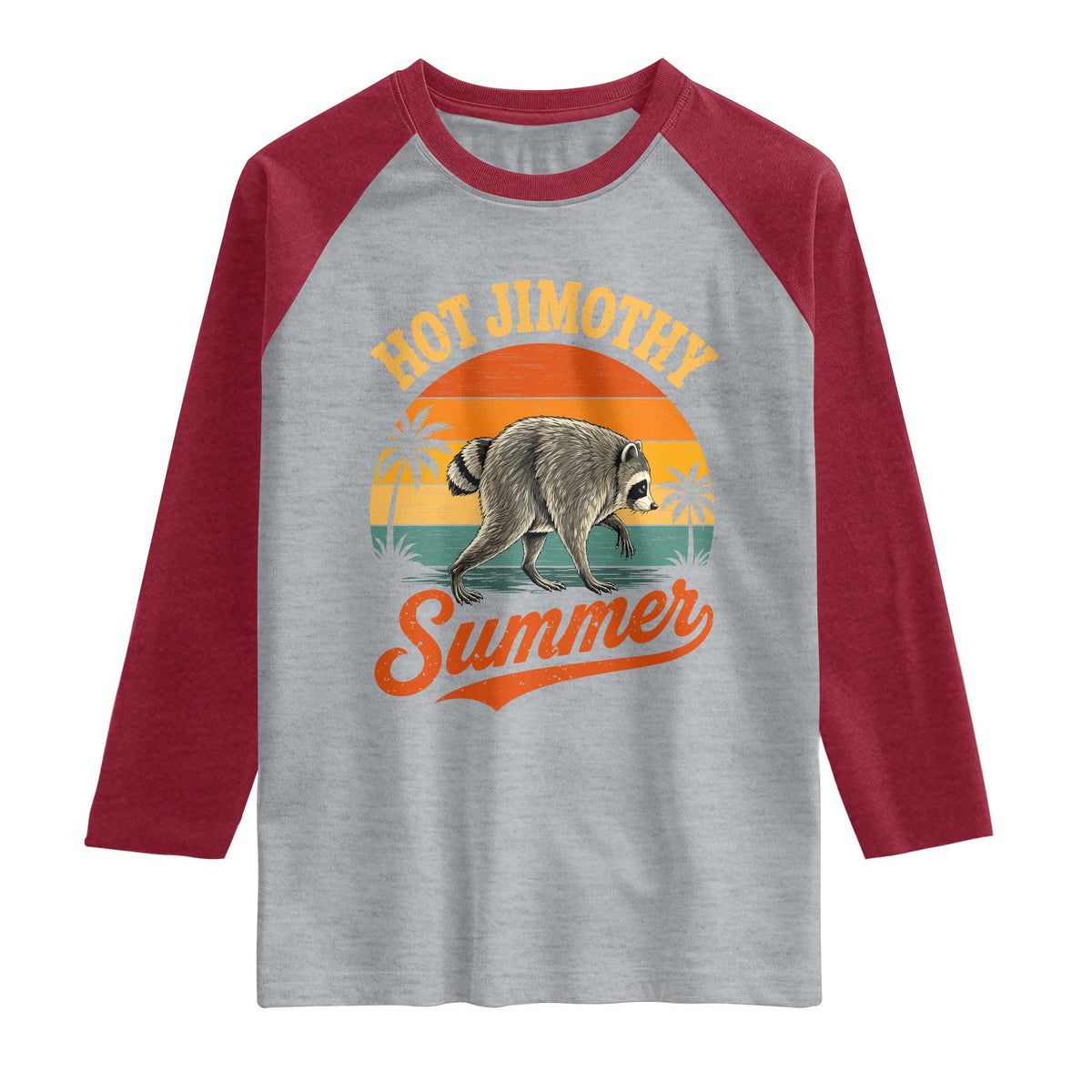 Hot Jimothy Summer Retro Sunset Beach Graphic Raglan Shirt Funny Viral Seattle Raccoon Meme