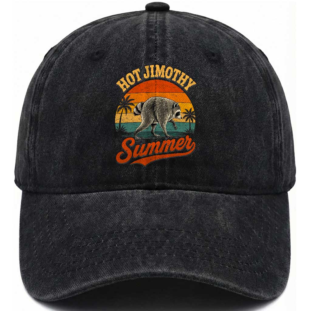 Hot Jimothy Summer Retro Sunset Beach Graphic Washed Cotton Baseball Cap Funny Viral Seattle Raccoon Meme TS02 Print Your Wear