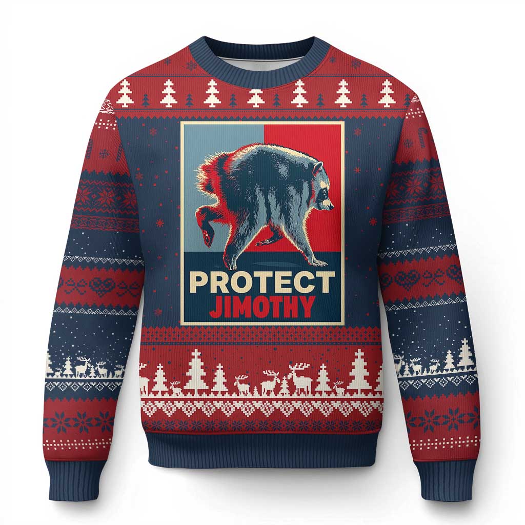 Protect Jimothy Seattle Raccoon Supporter Ugly Christmas Sweater Hope Style Poster Parody Graphic TS02 Navy Red Print Your Wear
