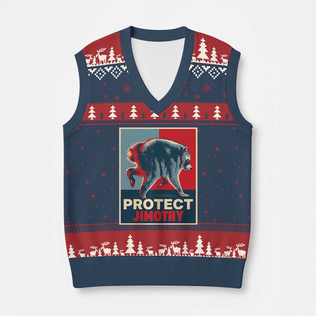 Protect Jimothy Seattle Raccoon Supporter V-Neck Knit Sweater Vest Hope Style Poster Parody Graphic TS02 Navy Red Print Your Wear