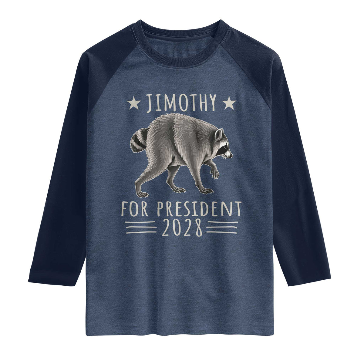 Jimothy For President 2028 Parody Raglan Shirt Funny Viral Seattle Raccoon Lover