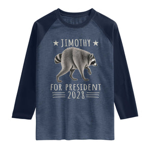 Jimothy For President 2028 Parody Raglan Shirt Funny Viral Seattle Raccoon Lover