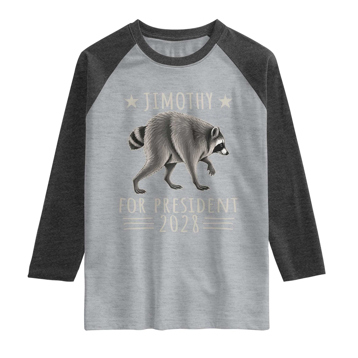 Jimothy For President 2028 Parody Raglan Shirt Funny Viral Seattle Raccoon Lover
