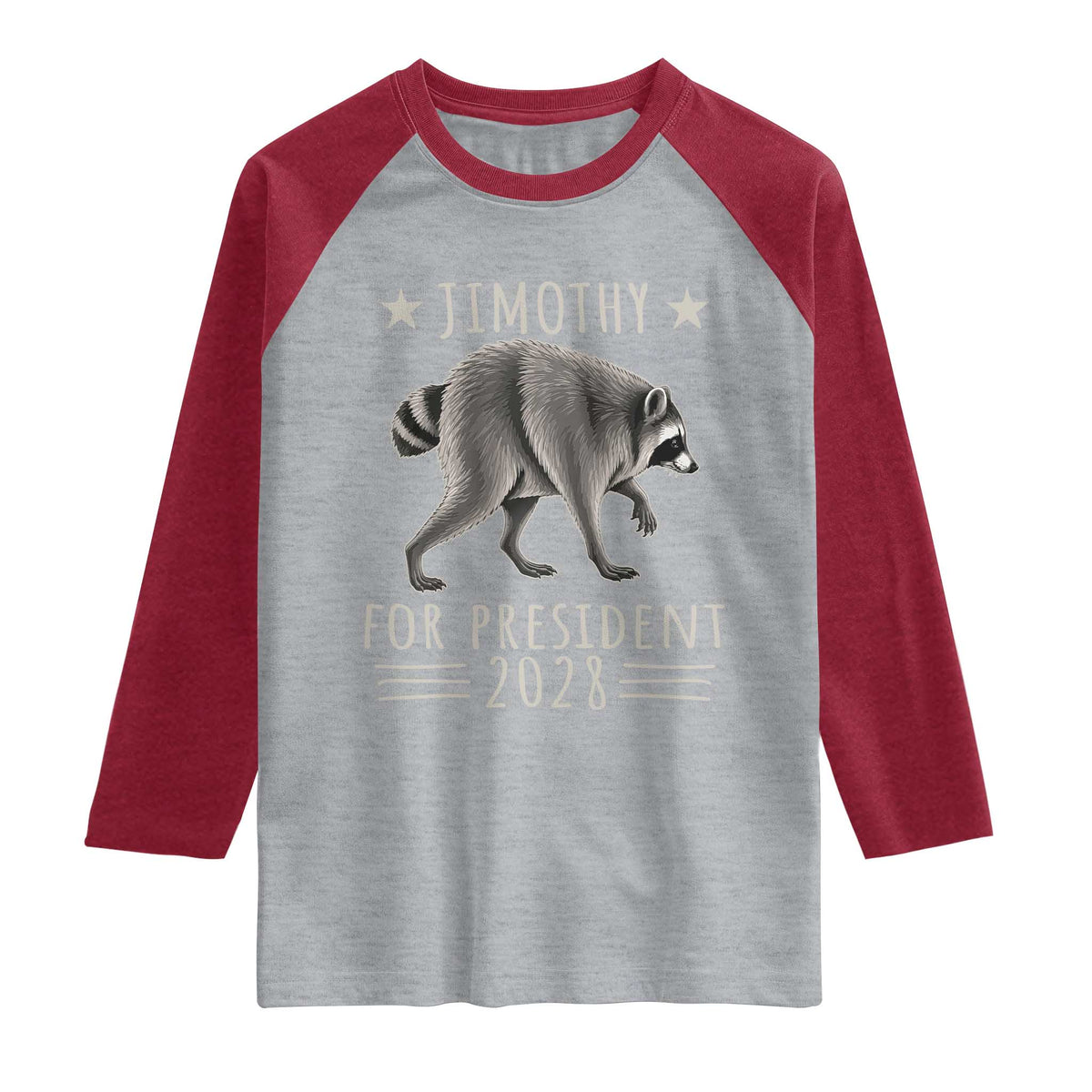 Jimothy For President 2028 Parody Raglan Shirt Funny Viral Seattle Raccoon Lover