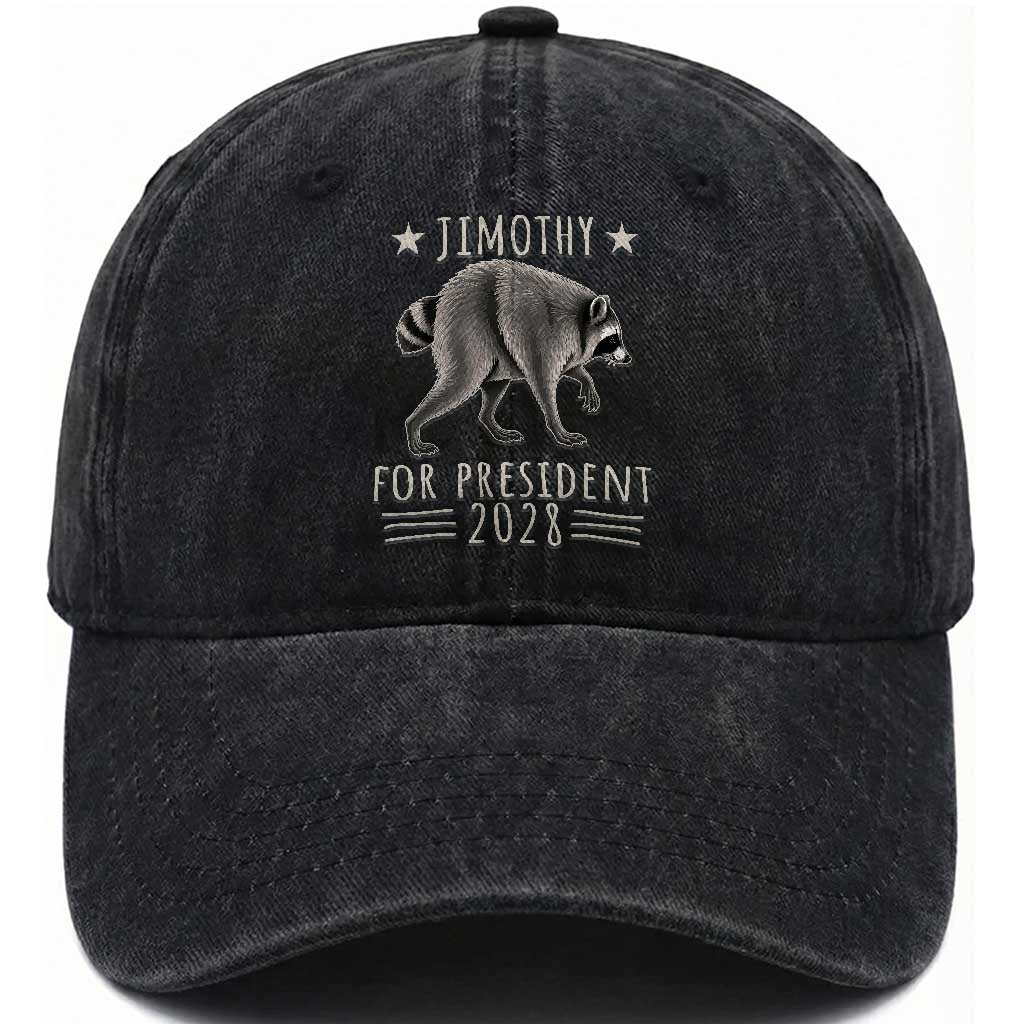 Jimothy For President 2028 Parody Washed Cotton Baseball Cap Funny Viral Seattle Raccoon Lover TS02 Print Your Wear