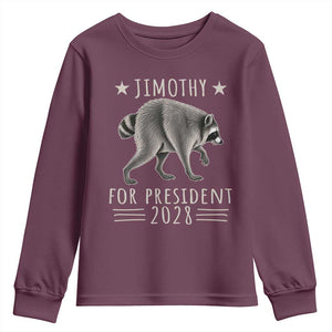 Jimothy For President 2028 Parody Youth Sweatshirt Funny Viral Seattle Raccoon Lover
