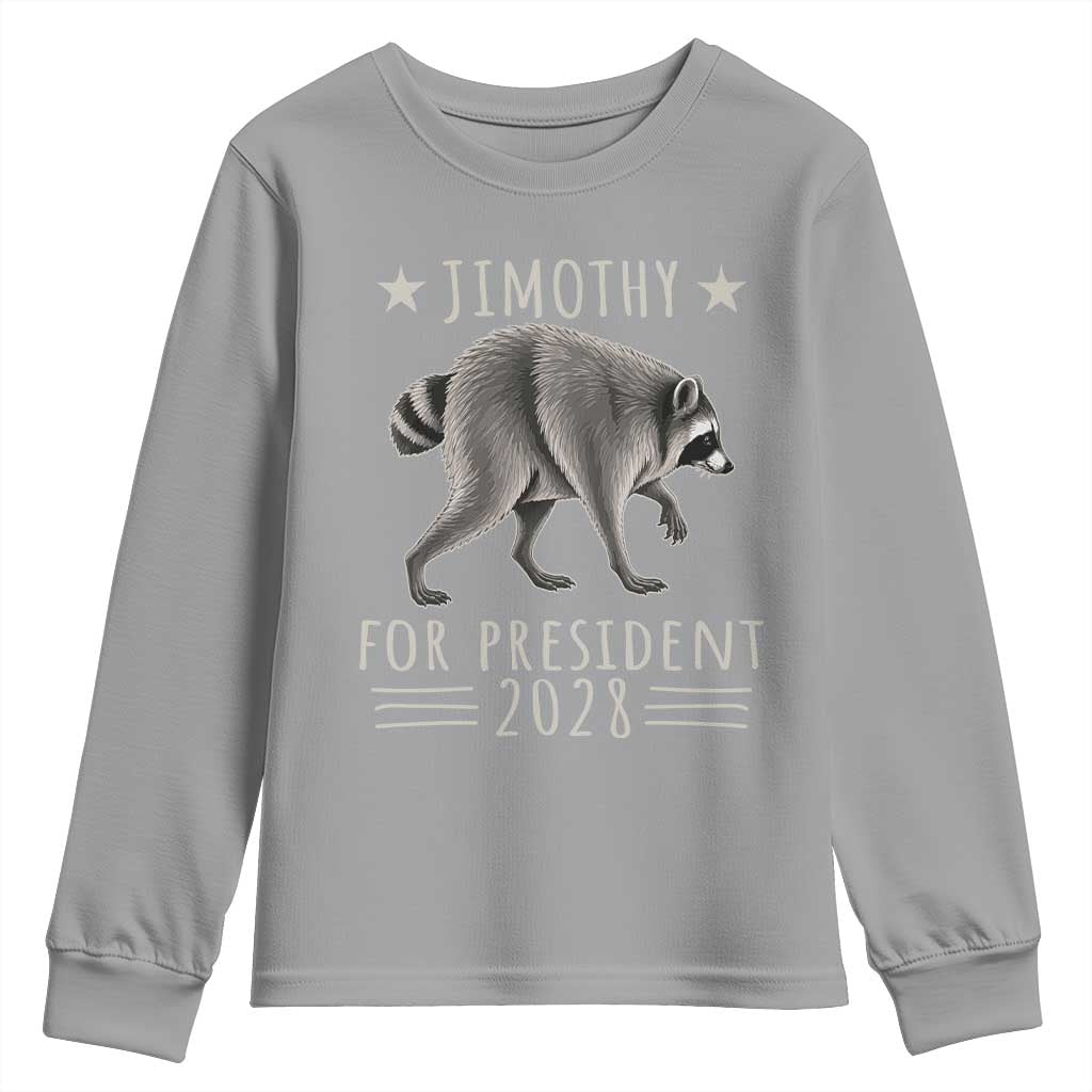 Jimothy For President 2028 Parody Youth Sweatshirt Funny Viral Seattle Raccoon Lover