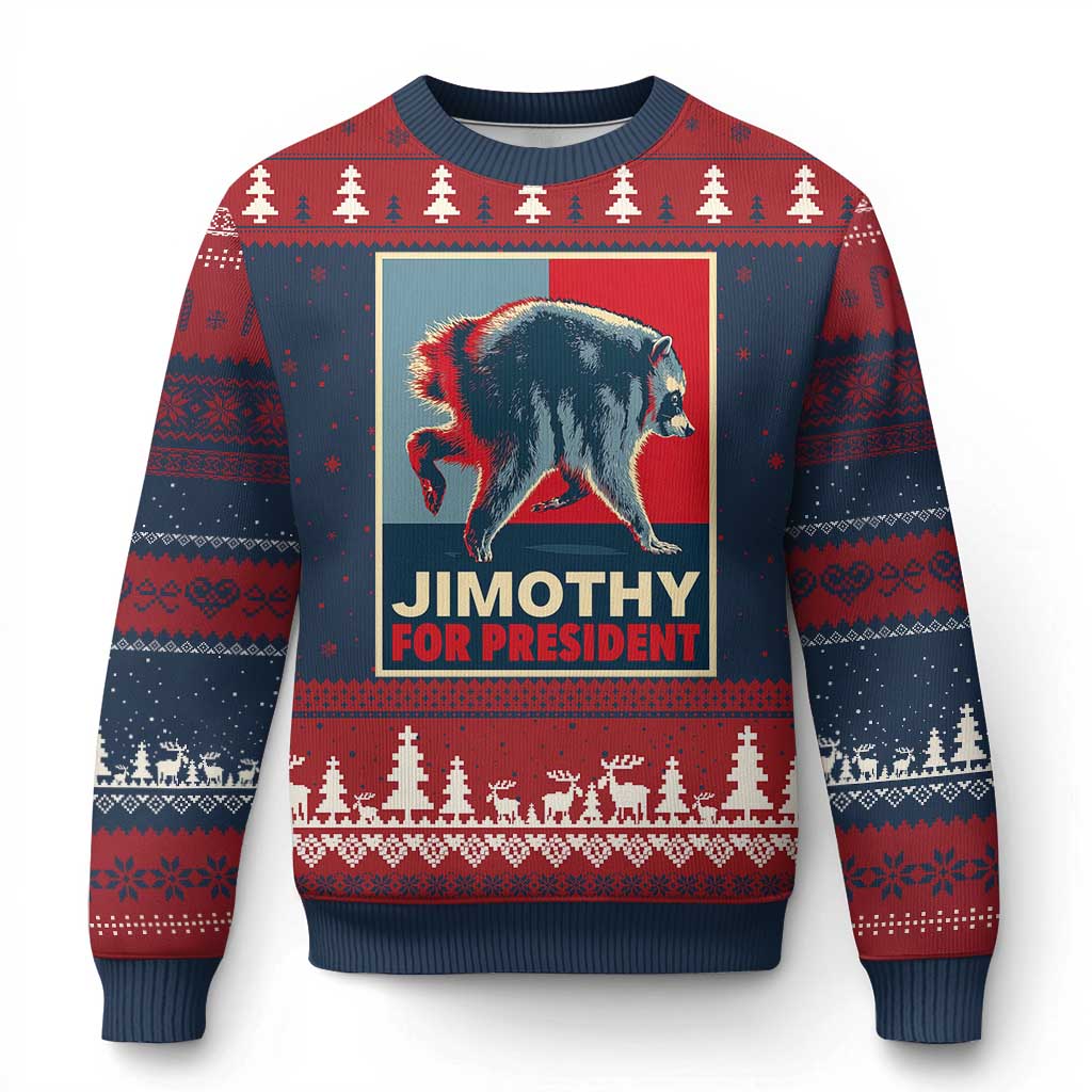 Jimothy For President Parody Ugly Christmas Sweater Hope Style Viral Seattle Raccoon Graphic TS02 Navy Red Print Your Wear