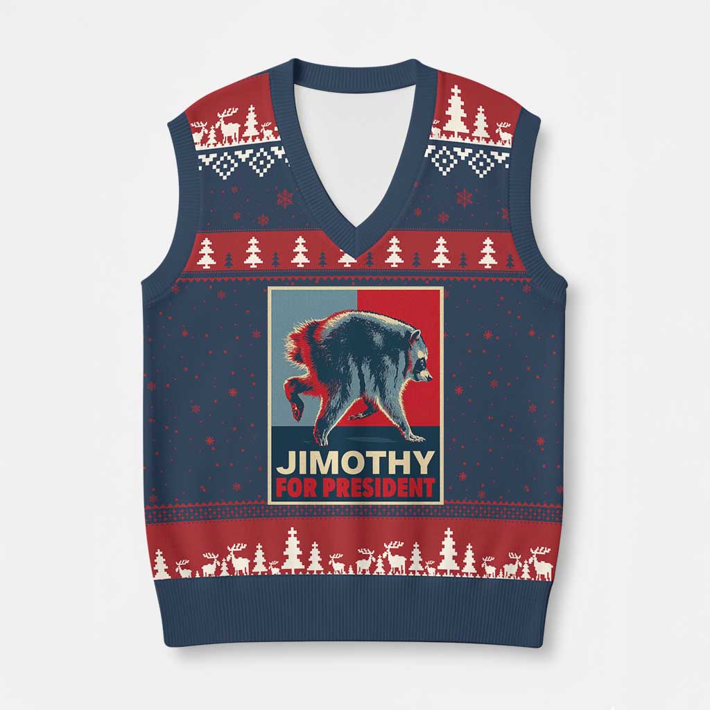 Jimothy For President Parody V-Neck Knit Sweater Vest Hope Style Viral Seattle Raccoon Graphic TS02 Navy Red Print Your Wear