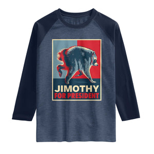Jimothy For President Parody Raglan Shirt Hope Style Viral Seattle Raccoon Graphic
