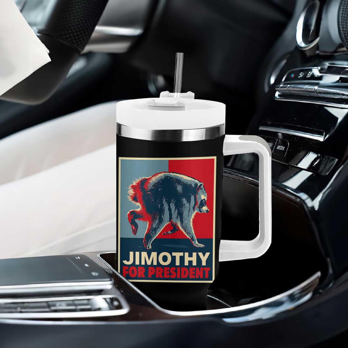 Jimothy For President Parody Tumbler With Handle Hope Style Viral Seattle Raccoon Graphic