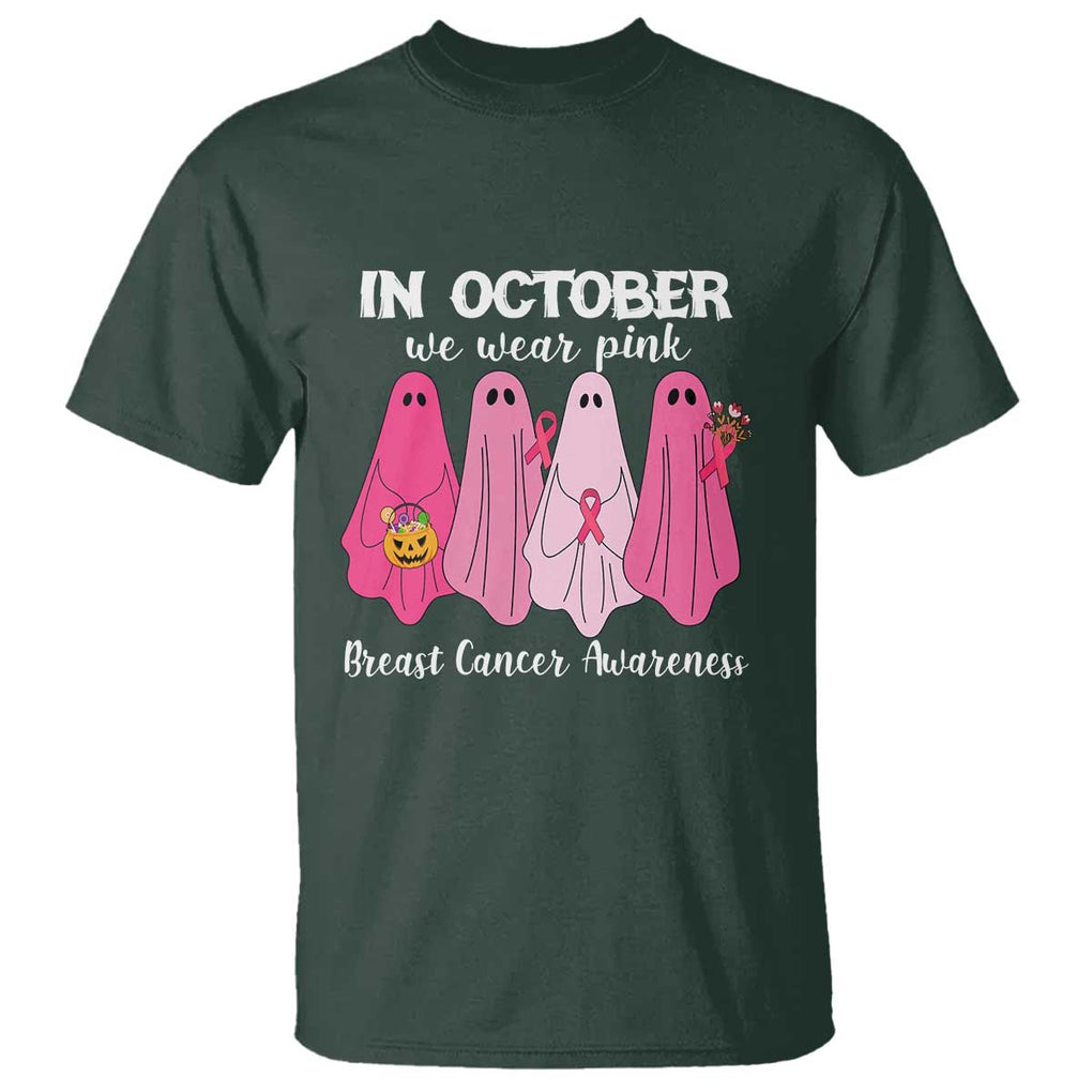 Breast Cancer Boo Sheet T Shirt In October We Wear Pink Ribbon Support TS02 Dark Forest Green Print Your Wear