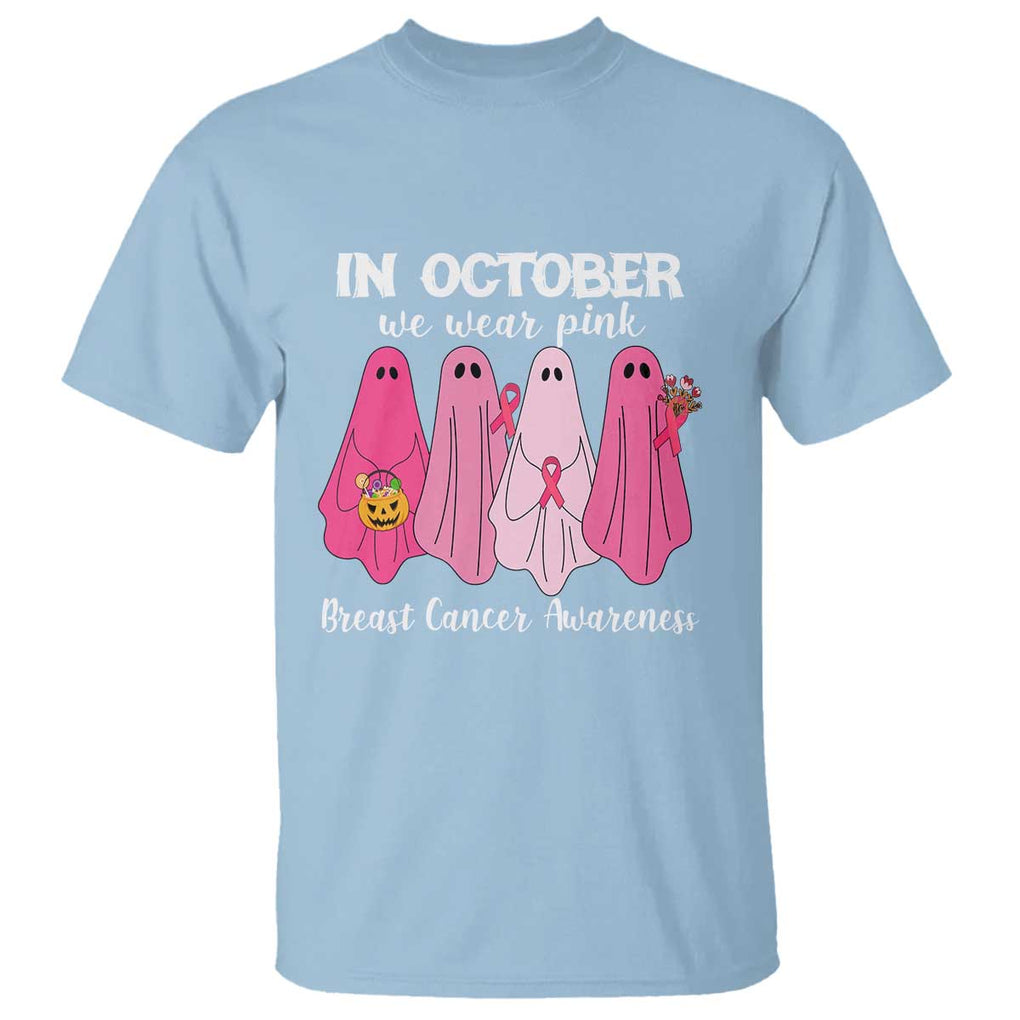 Breast Cancer Boo Sheet T Shirt In October We Wear Pink Ribbon Support TS02 Light Blue Print Your Wear
