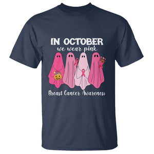 Breast Cancer Boo Sheet T Shirt In October We Wear Pink Ribbon Support TS02 Navy Print Your Wear