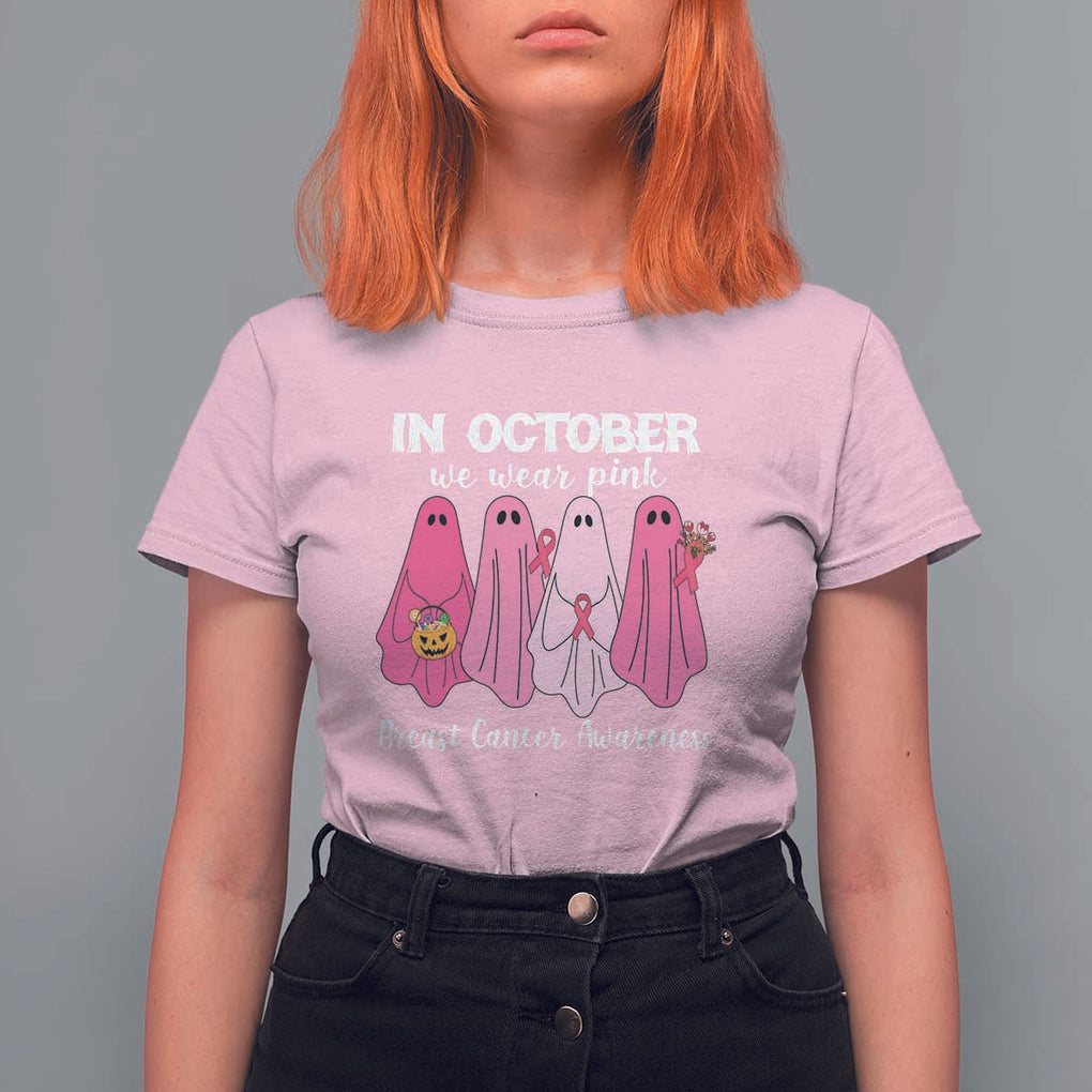 Breast Cancer Boo Sheet T Shirt For Women In October We Wear Pink Ribbon Support TS02 Light Pink Print Your Wear