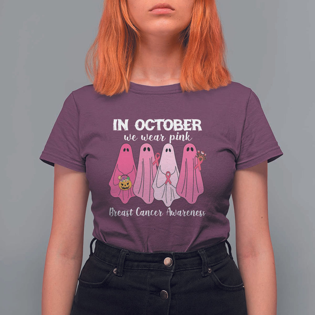 Breast Cancer Boo Sheet T Shirt For Women In October We Wear Pink Ribbon Support TS02 Maroon Print Your Wear