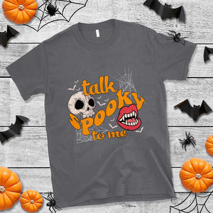 Spooky Halloween T Shirt Talk Spooky To Me Skull Vampire Mouth TS02 Charcoal Print Your Wear