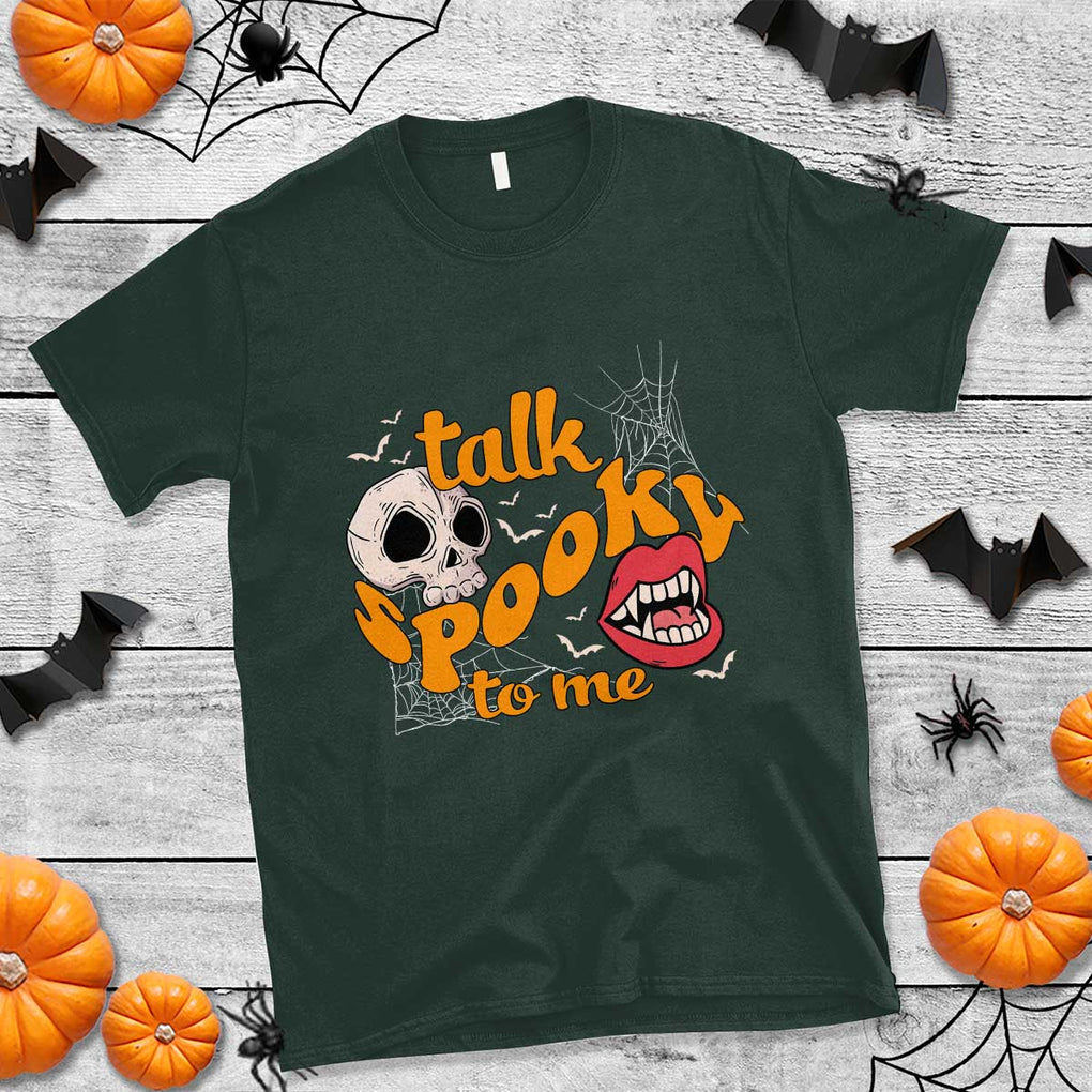 Spooky Halloween T Shirt Talk Spooky To Me Skull Vampire Mouth TS02 Dark Forest Green Print Your Wear