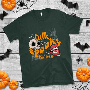 Spooky Halloween T Shirt Talk Spooky To Me Skull Vampire Mouth TS02 Dark Forest Green Print Your Wear
