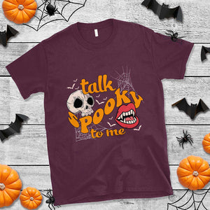 Spooky Halloween T Shirt Talk Spooky To Me Skull Vampire Mouth TS02 Maroon Print Your Wear