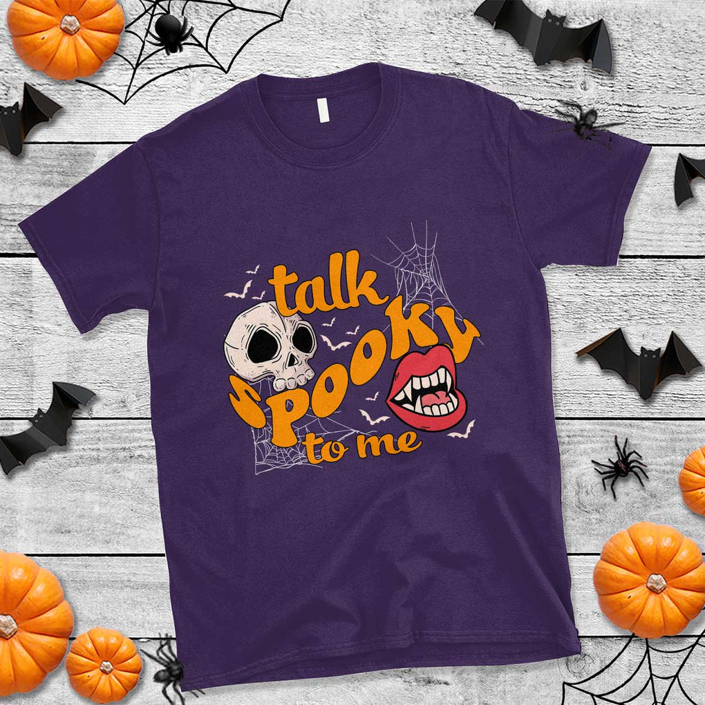 Spooky Halloween T Shirt Talk Spooky To Me Skull Vampire Mouth TS02 Purple Print Your Wear