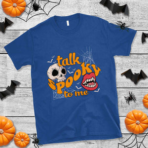 Spooky Halloween T Shirt Talk Spooky To Me Skull Vampire Mouth TS02 Royal Blue Print Your Wear