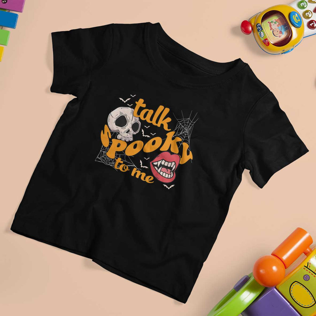 Spooky Halloween T Shirt For Kid Talk Spooky To Me Skull Vampire Mouth TS02 Black Print Your Wear