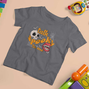 Spooky Halloween T Shirt For Kid Talk Spooky To Me Skull Vampire Mouth TS02 Charcoal Print Your Wear