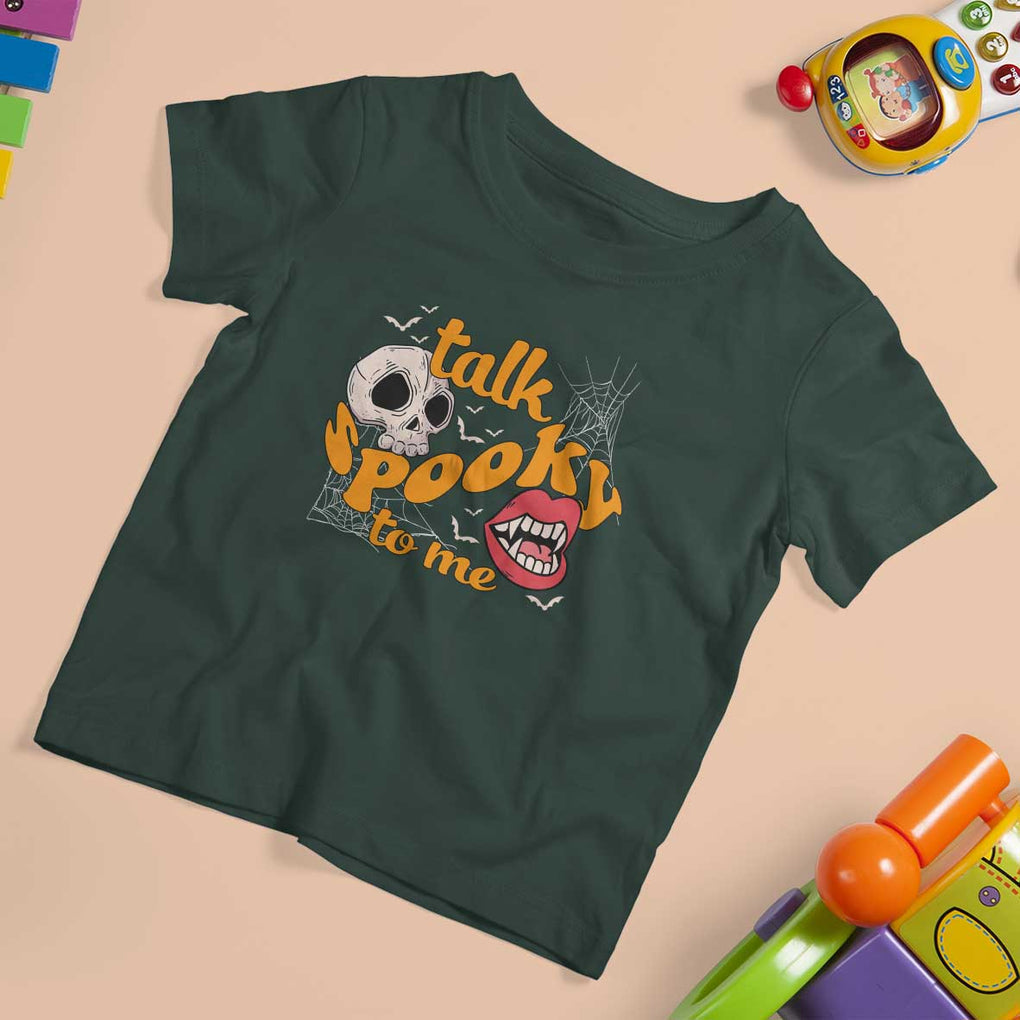 Spooky Halloween T Shirt For Kid Talk Spooky To Me Skull Vampire Mouth TS02 Dark Forest Green Print Your Wear