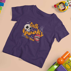 Spooky Halloween T Shirt For Kid Talk Spooky To Me Skull Vampire Mouth TS02 Purple Print Your Wear