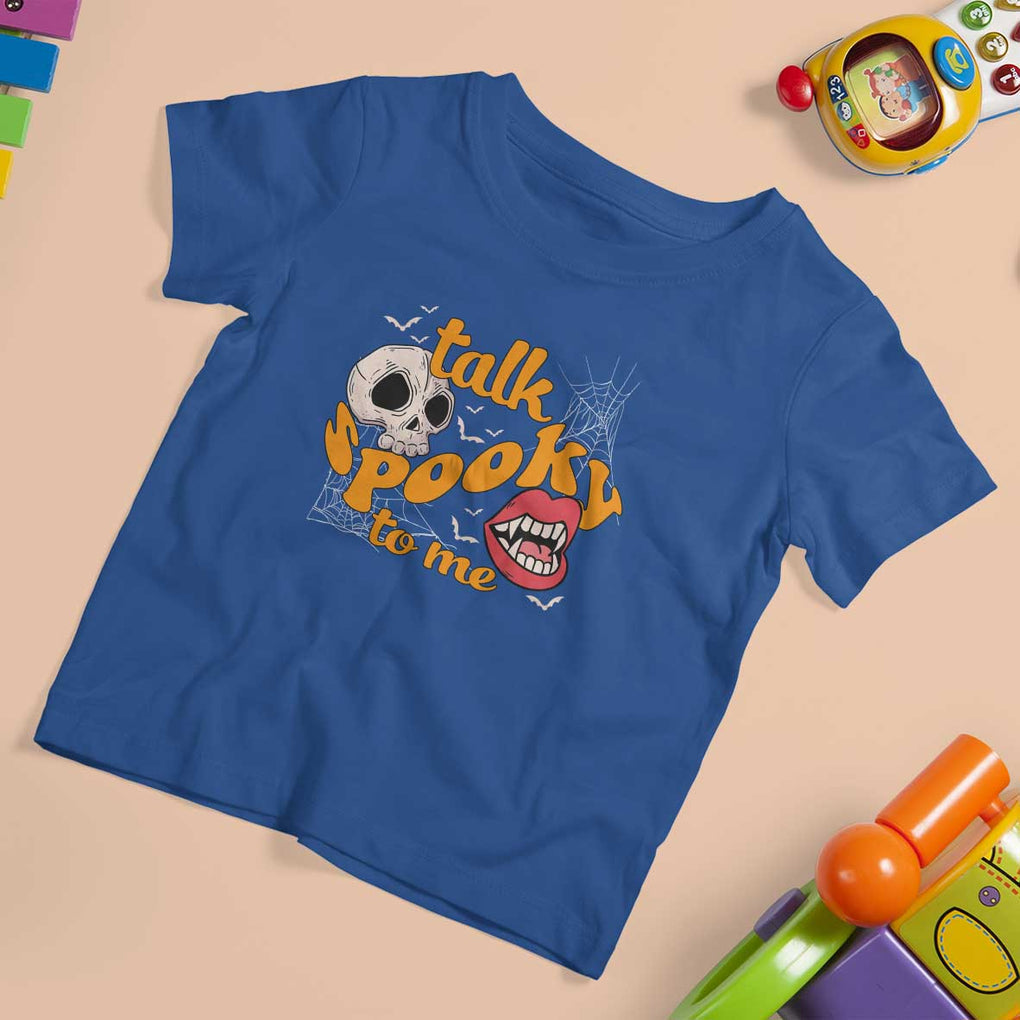 Spooky Halloween T Shirt For Kid Talk Spooky To Me Skull Vampire Mouth TS02 Royal Blue Print Your Wear