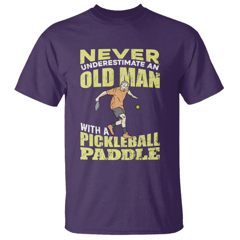 Old Man Pickleball T Shirt Never Underestimate Men With A Paddle TS02 Purple Printyourwear