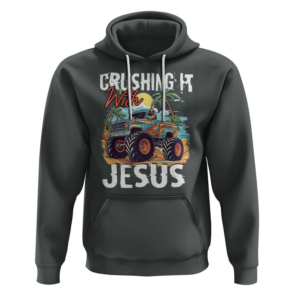 Funny Jesus Hoodie Crushing It With Jesus TS02 Dark Heather Printyourwear