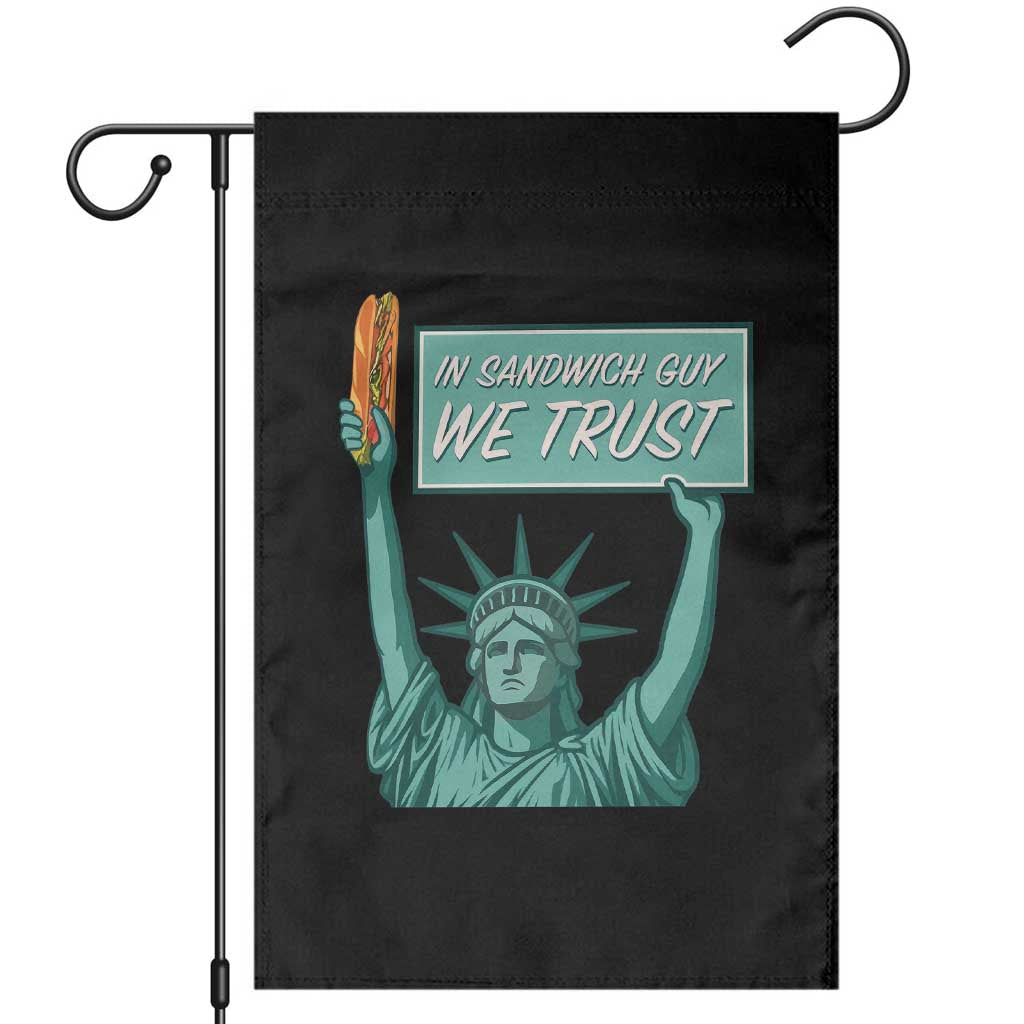 In Sandwich Guy We Trust Garden Flag Funny Liberty with Baguette Parody Graphic Political Satire TS02 Black Print Your Wear