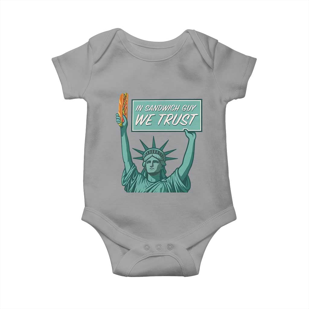 In Sandwich Guy We Trust Baby Onesie Funny Liberty with Baguette Parody Graphic Political Satire TS02 Sport Gray Print Your Wear