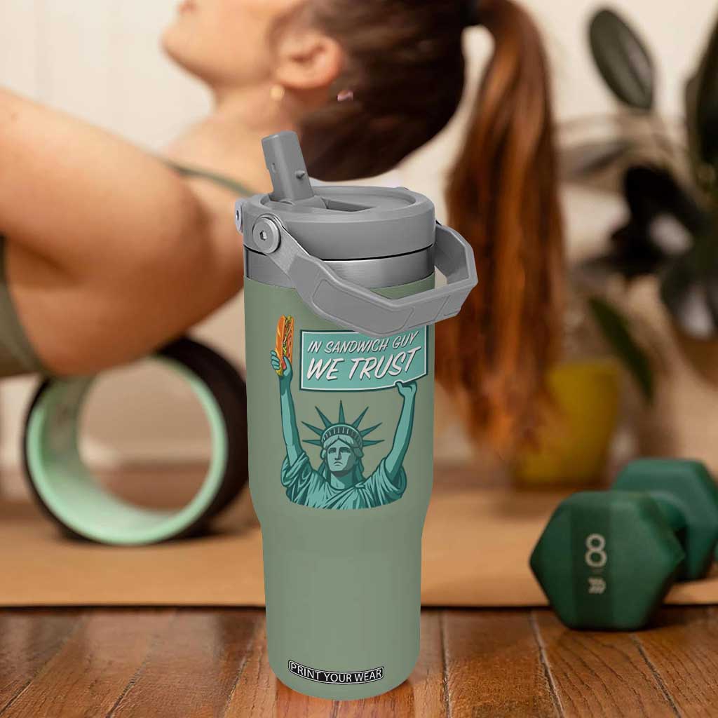 In Sandwich Guy We Trust Flip Straw Tumbler Funny Liberty with Baguette Parody Graphic Political Satire TS02 One Size: 30 oz Moss Green Print Your Wear