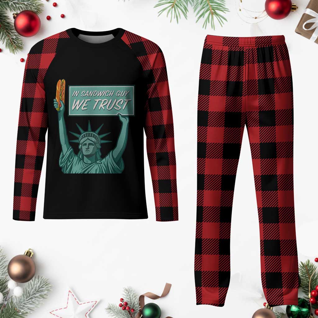 In Sandwich Guy We Trust Plaid Pajama Set Funny Liberty with Baguette Parody Graphic Political Satire TS02 Buffalo Plaid Print Your Wear