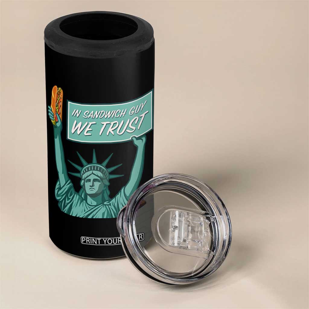 In Sandwich Guy We Trust 4 in 1 Can Cooler Tumbler Funny Liberty with Baguette Parody Graphic Political Satire TS02 Print Your Wear