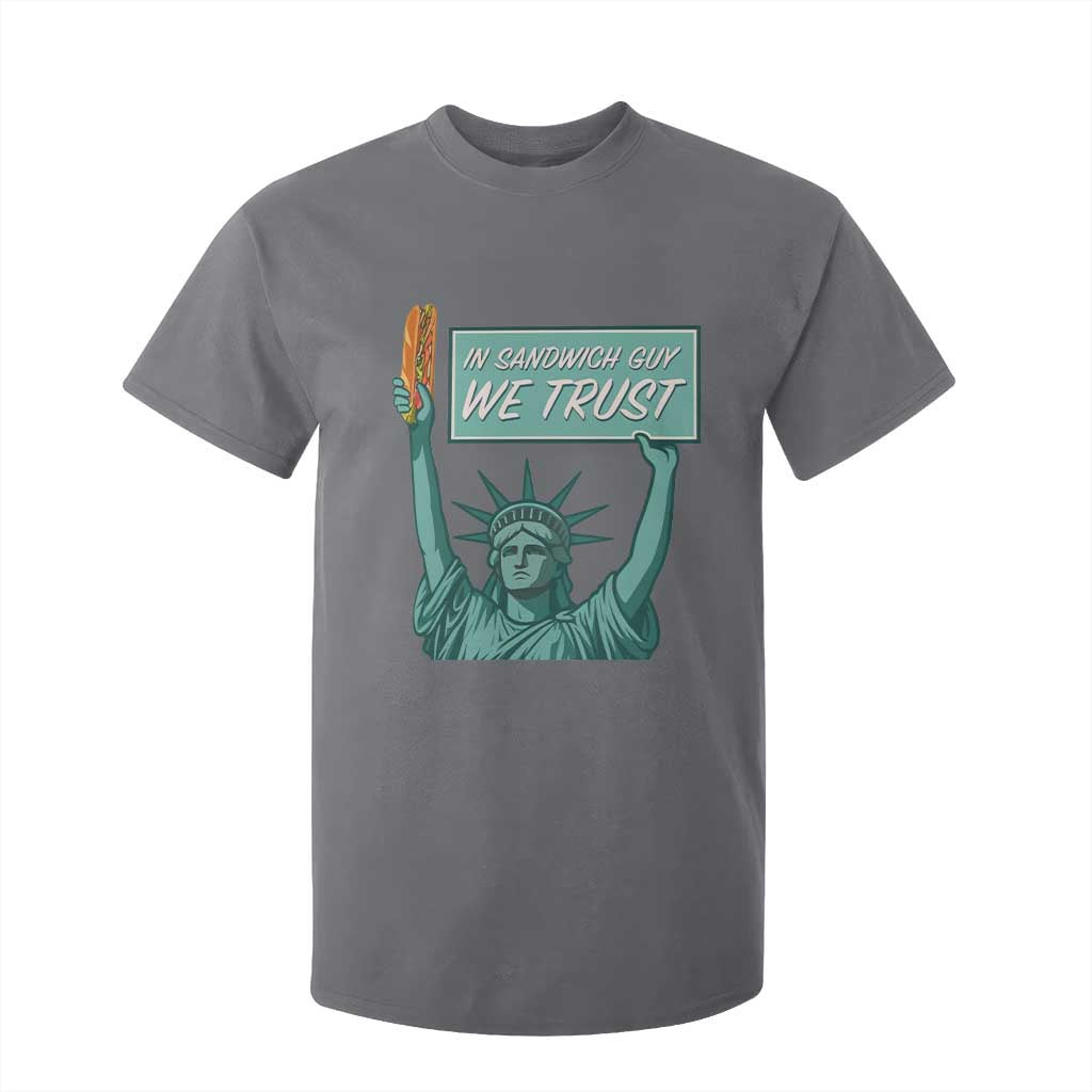 In Sandwich Guy We Trust T Shirt For Kid Funny Liberty with Baguette Parody Graphic Political Satire TS02 Charcoal Print Your Wear
