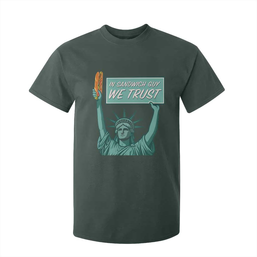 In Sandwich Guy We Trust T Shirt For Kid Funny Liberty with Baguette Parody Graphic Political Satire TS02 Dark Forest Green Print Your Wear