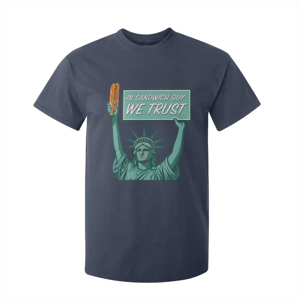 In Sandwich Guy We Trust T Shirt For Kid Funny Liberty with Baguette Parody Graphic Political Satire TS02 Navy Print Your Wear