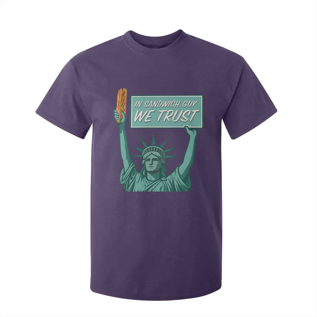 In Sandwich Guy We Trust T Shirt For Kid Funny Liberty with Baguette Parody Graphic Political Satire TS02 Purple Print Your Wear