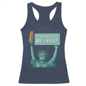 In Sandwich Guy We Trust Racerback Tank Top Funny Liberty with Baguette Parody Graphic Political Satire TS02 Navy Print Your Wear