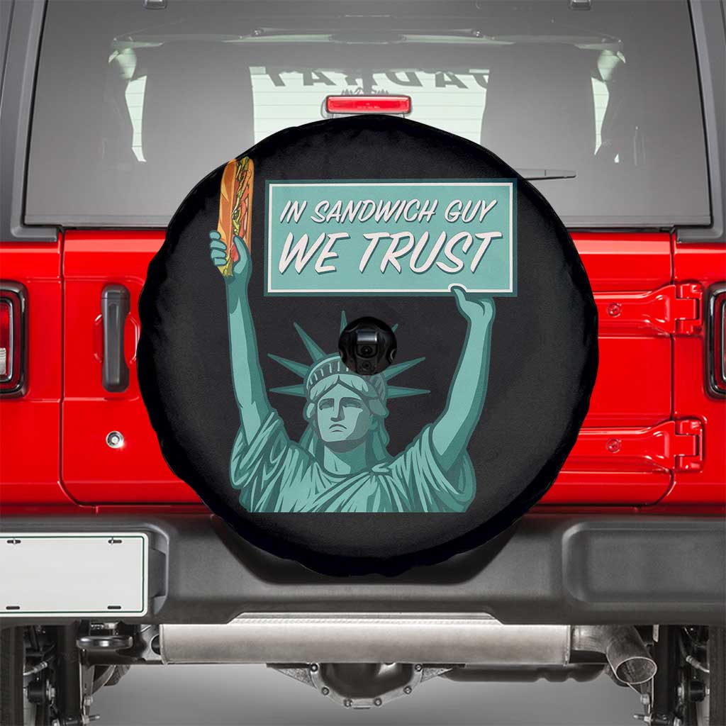 In Sandwich Guy We Trust Spare Tire Cover Funny Liberty with Baguette Parody Graphic Political Satire TS02 Black Print Your Wear